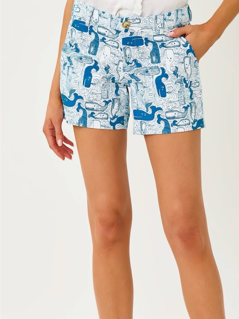 NWT Lilly Pulitzer Blue & White Printed Whale-Scene Shorts